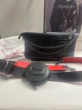 Christian Louboutin Croc-Embossed chain crossbody Bag with black & red  Strap